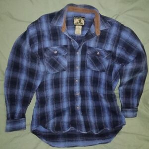 Vintage Field & Stream Blue Buffalo Plaid Thick 100% Cotton Flannel Size L-Tall